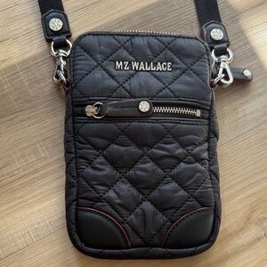MZ Wallace Black Quilted Crossbody with Silver Accents